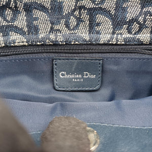 Secondhand Christian Dior Trotter D Charm Trimmed Diorissimo Pochette Navy × Ivory Jacquard × Leather shoulderbag | stylenewstar