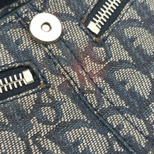 Secondhand Christian Dior Trotter D Charm Trimmed Diorissimo Pochette Navy × Ivory Jacquard × Leather shoulderbag | stylenewstar
