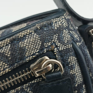 Secondhand Christian Dior Trotter D Charm Trimmed Diorissimo Pochette Navy × Ivory Jacquard × Leather shoulderbag | stylenewstar