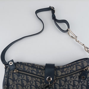 Secondhand Christian Dior Trotter D Charm Trimmed Diorissimo Pochette Navy × Ivory Jacquard × Leather shoulderbag | stylenewstar