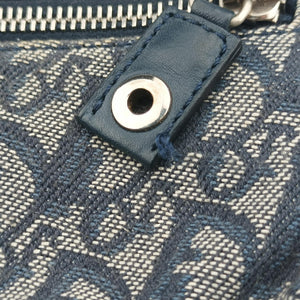 Secondhand Christian Dior Trotter D Charm Trimmed Diorissimo Pochette Navy × Ivory Jacquard × Leather shoulderbag | stylenewstar