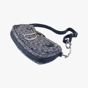 Secondhand Christian Dior Trotter D Charm Trimmed Diorissimo Pochette Navy × Ivory Jacquard × Leather shoulderbag | stylenewstar