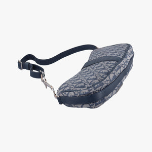 Secondhand Christian Dior Trotter D Charm Trimmed Diorissimo Pochette Navy × Ivory Jacquard × Leather shoulderbag | stylenewstar