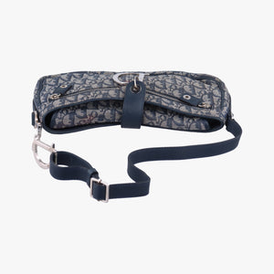Secondhand Christian Dior Trotter D Charm Trimmed Diorissimo Pochette Navy × Ivory Jacquard × Leather shoulderbag | stylenewstar