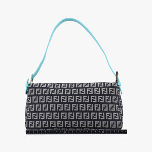 Pre-owned Fendi Mamma Baguette Beige×blue canvas×Leather 23908B shoulderbag | stylenewstar