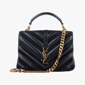 Pre-owned Yves Saint Laurent COLLEGE Black Leather x Suede 428056 shoulderbag | stylenewstar