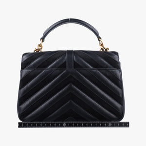 Pre-owned Yves Saint Laurent COLLEGE Black Leather x Suede 428056 shoulderbag | stylenewstar