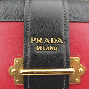 Pre-owned Prada Cahier Red x Black Leather 1BD045 shoulderbag | stylenewstar