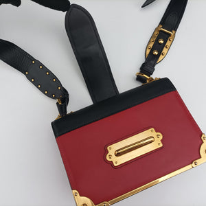 Pre-owned Prada Cahier Red x Black Leather 1BD045 shoulderbag | stylenewstar
