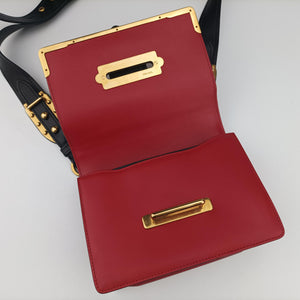 Pre-owned Prada Cahier Red x Black Leather 1BD045 shoulderbag | stylenewstar