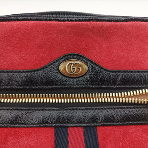 Pre-owned Gucci Ophidia Red×Black Suede× Leather 517076 bum bag/waist bag | stylenewstar