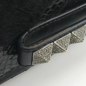 Pre-owned Valentino Rockstud Va Va Voom Black Ponyhair×Leather×Snakeskin shoulderbag | stylenewstar