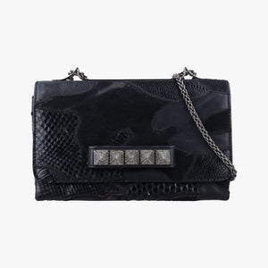 Pre-owned Valentino Rockstud Va Va Voom Black Ponyhair×Leather×Snakeskin shoulderbag | stylenewstar