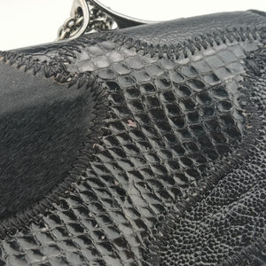 Pre-owned Valentino Rockstud Va Va Voom Black Ponyhair×Leather×Snakeskin shoulderbag | stylenewstar