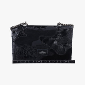 Pre-owned Valentino Rockstud Va Va Voom Black Ponyhair×Leather×Snakeskin shoulderbag | stylenewstar