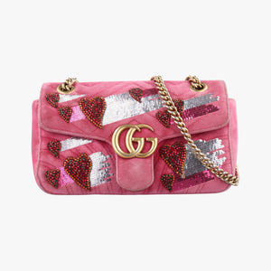 Secondhand Gucci GG Marmont Pink Velour×Sequins 443497 shoulderbag | stylenewstar