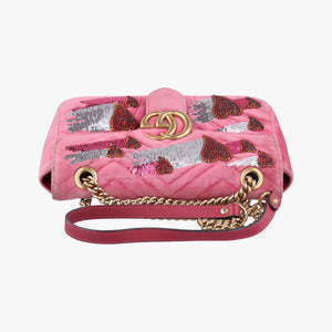 Secondhand Gucci GG Marmont Pink Velour×Sequins 443497 shoulderbag | stylenewstar