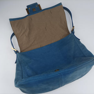Pre-owned Fendi Big Mamma Forever Flap Blue Leather 8BR638 shoulderbag | stylenewstar