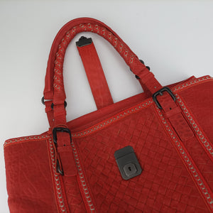Pre-owned Bottega Veneta Roma Stitch Intrecciato Red Lambskin handbag | stylenewstar