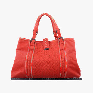 Pre-owned Bottega Veneta Roma Stitch Intrecciato Red Lambskin handbag | stylenewstar