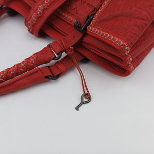 Pre-owned Bottega Veneta Roma Stitch Intrecciato Red Lambskin handbag | stylenewstar