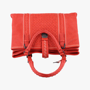 Pre-owned Bottega Veneta Roma Stitch Intrecciato Red Lambskin handbag | stylenewstar