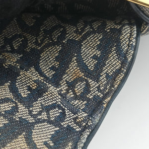 Pre-owned Christian Dior Saddle Navy x Gray Jacquard shoulderbag | stylenewstar