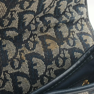 Pre-owned Christian Dior Saddle Navy x Gray Jacquard shoulderbag | stylenewstar