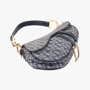 Pre-owned Christian Dior Saddle Navy x Gray Jacquard shoulderbag | stylenewstar