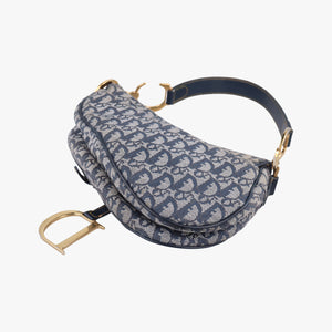 Pre-owned Christian Dior Saddle Navy x Gray Jacquard shoulderbag | stylenewstar
