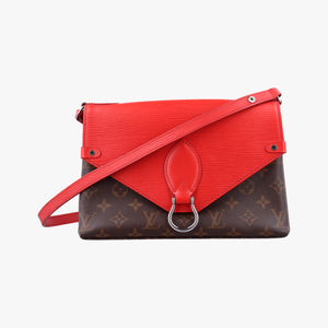 Secondhand Louis Vuitton SAINT MICHEL brown×COQUELICOT Monogram Canvas×calf leather M44031 shoulderbag | stylenewstar