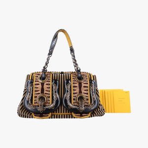 Pre-owned Fendi Stripe Calfhair and Velvet Multicolour Velvet × Fur 8BN165 handbag | stylenewstar