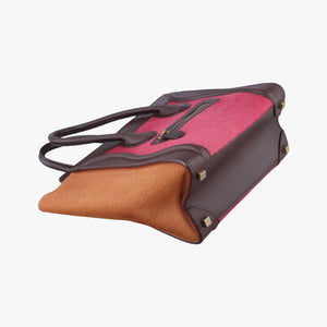 Pre-owned Celine Luggage Micro shopper Pink x Brown x Orange ponyhair handbag | stylenewstar