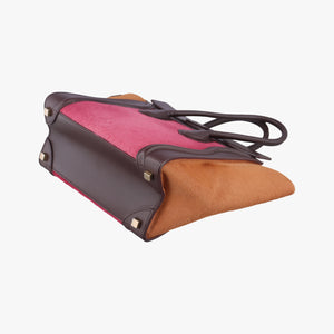 Pre-owned Celine Luggage Micro shopper Pink x Brown x Orange ponyhair handbag | stylenewstar