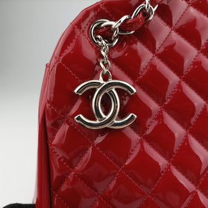 Pre-owned Chanel Mademoiselle Bowling Red Patent A50558 shoulderbag | stylenewstar