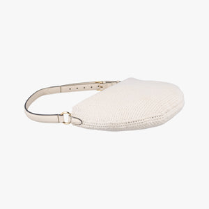 Pre-owned Fendi Croissant Crochet White Fabric × leather 8BR790 shoulderbag | stylenewstar