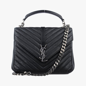 Pre-owned Yves Saint Laurent COLLEGE Black Leather 428056 shoulderbag | stylenewstar