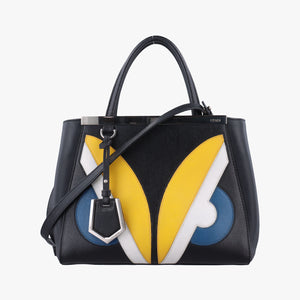 Pre-owned Fendi Petite 2 JOURS Black x Multicolor Leather 8BH253 shoulderbag | stylenewstar