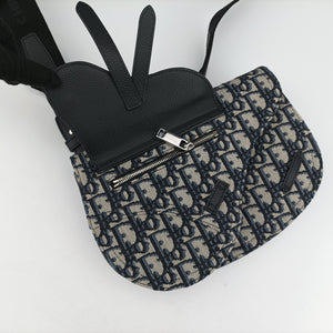 Secondhand Christian Dior Saddle Pouch Navy×Gray Jacquard shoulderbag | stylenewstar