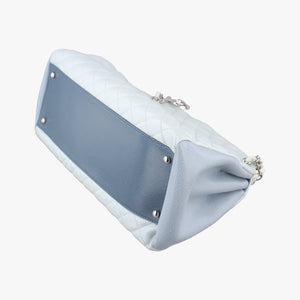 Pre-owned Chanel Mademoiselle Bowling Blue x Light Blue Caviar Leather A67642 handbag | stylenewstar