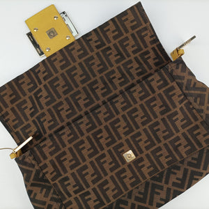 Pre-owned Fendi Baguette Zucchino Brown×Yellow canvas×leather 8BT180 shoulderbag | stylenewstar
