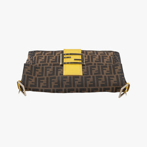 Pre-owned Fendi Baguette Zucchino Brown×Yellow canvas×leather 8BT180 shoulderbag | stylenewstar