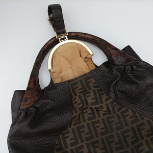 Pre-owned Fendi Spy Brown Canvas×Leather 8BR511 handbag | stylenewstar