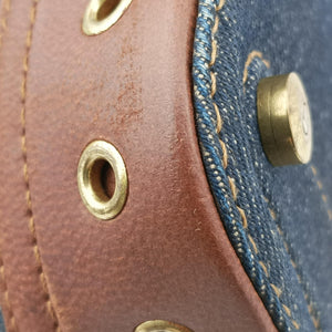 Pre-owned Christian Dior street chic Navy x Brown Leather x Denim handbag | stylenewstar