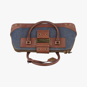 Pre-owned Christian Dior street chic Navy x Brown Leather x Denim handbag | stylenewstar