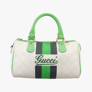 Pre-owned Gucci GG Supreme Tattoo Print Heart Charm Joy Green x White x Black PVC coated canvas 190257 handbag | stylenewstar
