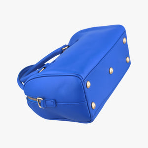 Pre-owned Yves Saint Laurent CLASSIC BABY DUFFLE Blue Leather 330958 shoulderbag | stylenewstar