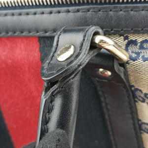 Pre-owned Gucci Sherry Line navy×red×beige canvas×leather 247205 shoulderbag | stylenewstar