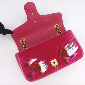 Pre-owned Gucci GG Marmont Pink velour 443497 shoulderbag | stylenewstar