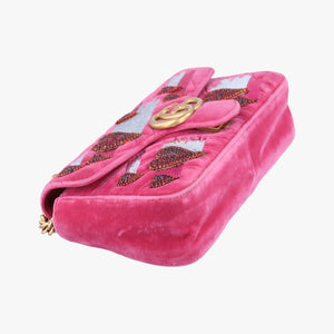 Pre-owned Gucci GG Marmont Pink velour 443497 shoulderbag | stylenewstar